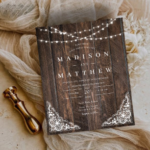 Budget Wood Rustic Lace Wedding Invitation