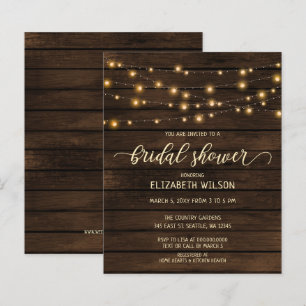 Budget Wood String lights Bridal Shower Invitation
