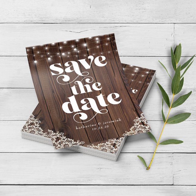 BUDGET Wood String Lights Lace Save the Date PAPER (Creator Uploaded)