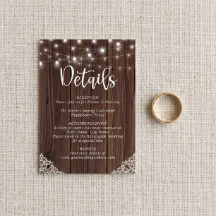 BUDGET Wood String Lights Lace Wedding Details Card