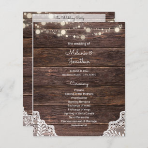 Budget Wood, String Lights, Lace Wedding Program
