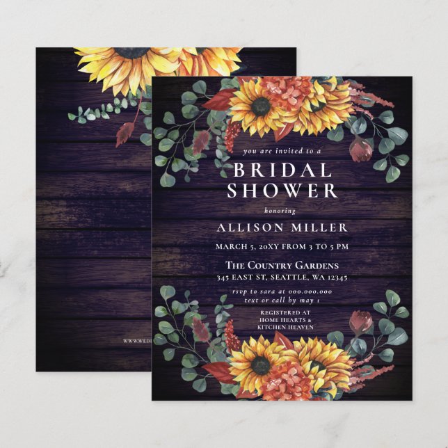 Budget Wood Sunflowers Bridal Shower Invitation (Front/Back)