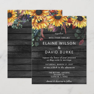 Budget Wood Sunflowers Wedding Invitation