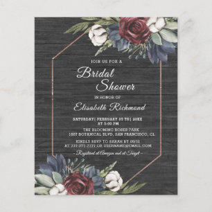 Budget Wooden Blue Floral Bridal Shower Flyer