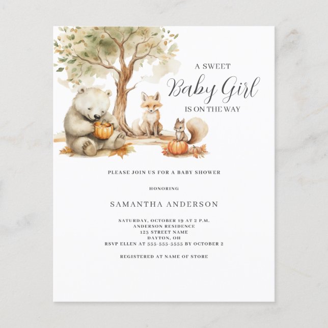 Budget Woodland Animal Baby Shower Invitation (Front)