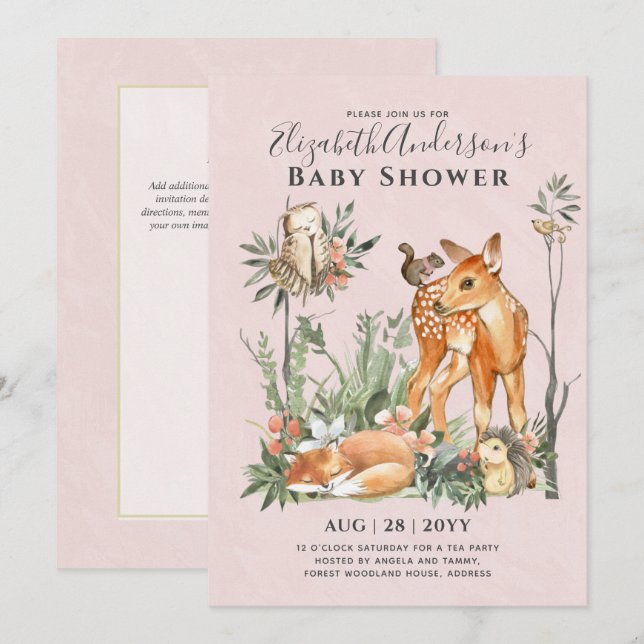 BUDGET Woodland Animals Baby Boy Girl Shower INVs Invitation (Front/Back)