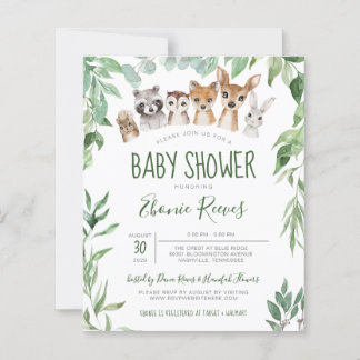Budget Woodland Animals Baby Shower Invitation