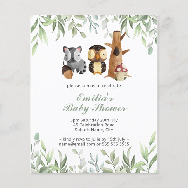 Budget Woodland Animals Greenery Baby Shower (Front)
