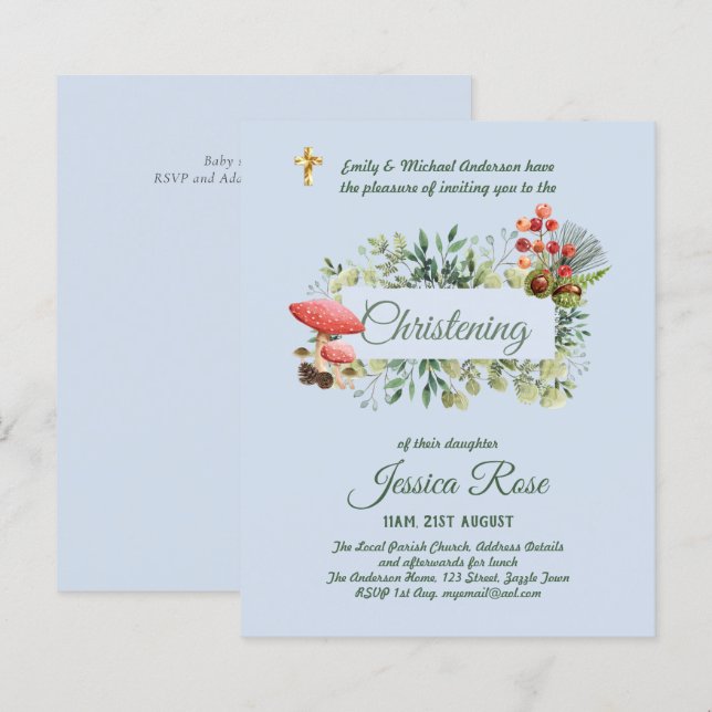 BUDGET Woodland Boys Christening Invites Baptism (Front/Back)