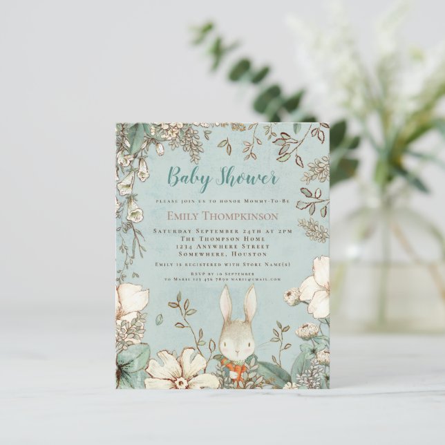 Budget Woodland Bunny Boy Baby Shower Invite (Standing Front)