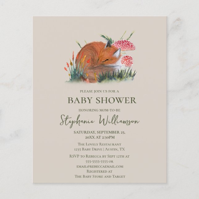 Budget Woodland Fox Autumn  Baby Shower  (Front)