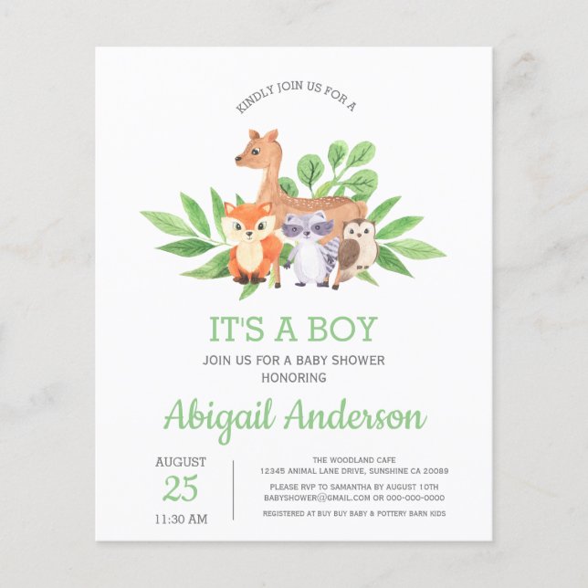 BUDGET Woodland It's A Boy Baby Shower Invitation (Front)