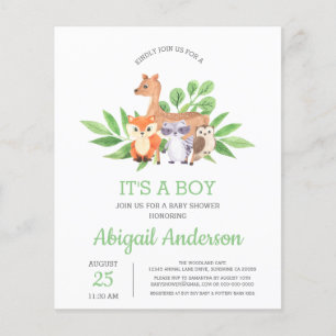 BUDGET Woodland It's A Boy Baby Shower Invitation Flyer
