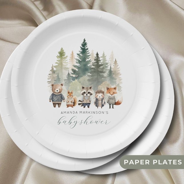 Budget Woodland Watercolor Baby Shower Paper Plate (Creator Uploaded)