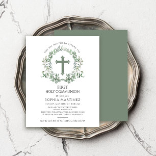 Budget Wreath Girl's First Communion Invitation