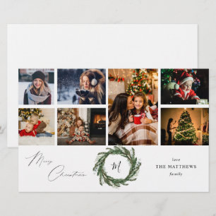 Budget Wreath Monogram 7 Photo Christmas-Wh Medium