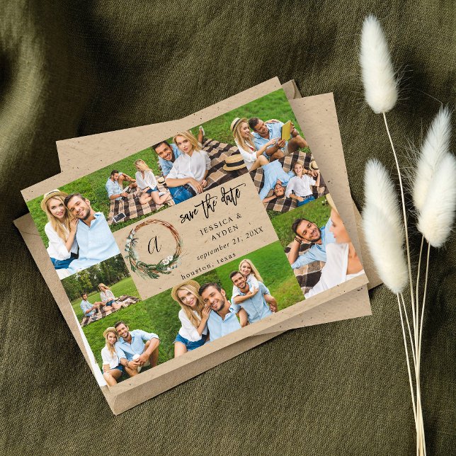 Budget Wreath Rustic 10 Multi Photo Save the Date (Creator Uploaded)