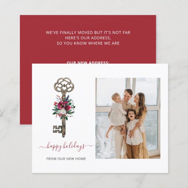 Budget xmas Key We've Moved Photo Holiday Card (Front/Back)