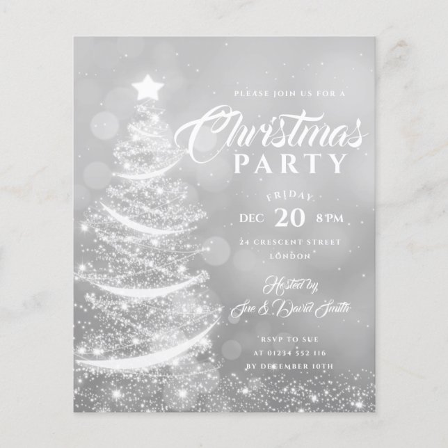 Budget Xmas Party Sparkle Silver Holiday Invite Flyer (Front)