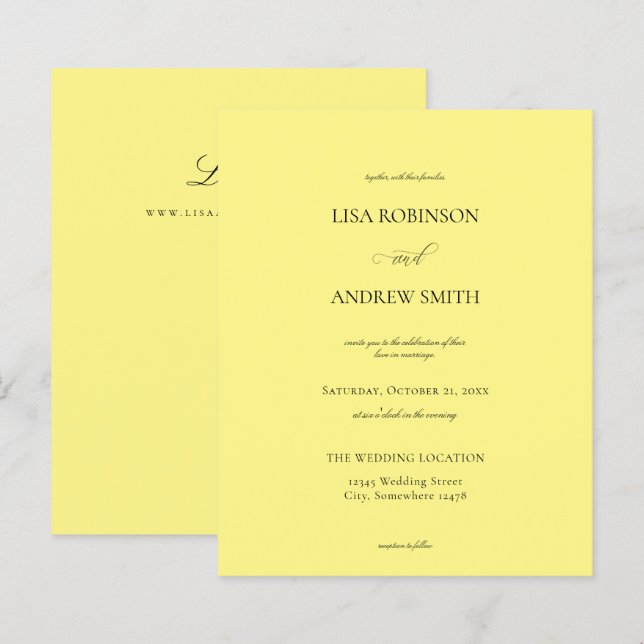 Budget Yellow Calligraphy Wedding (Front/Back)