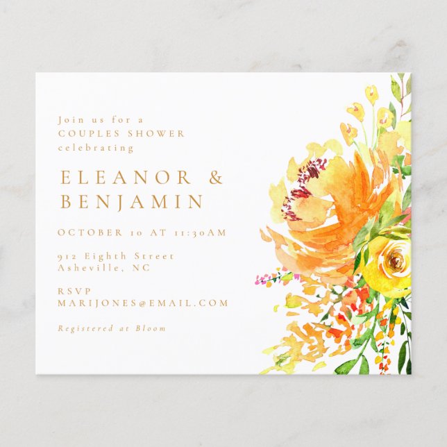 Budget Yellow Floral Couples Shower Invitation (Front)