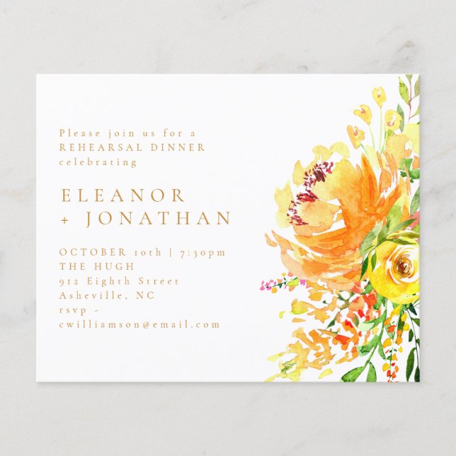 Budget Yellow Floral Rehearsal Dinner Invitation (Front)