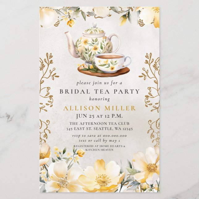 Budget Yellow Floral Tea Party Bridal Shower  (Front)