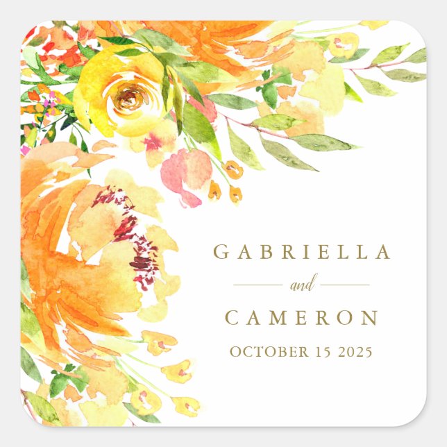 Budget Yellow Flowers Watercolor Wedding  Square Sticker (Front)