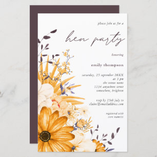 Budget Yellow Grey Floral Hen Party Invitation