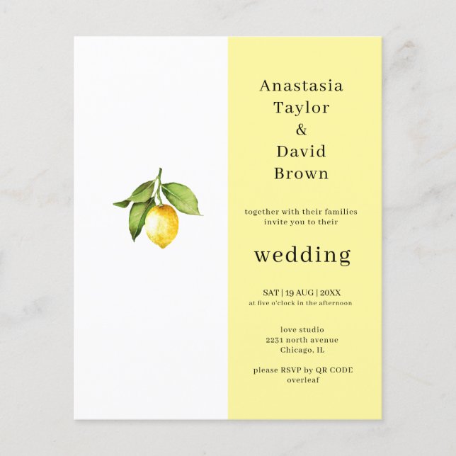 Budget Yellow Lemon QR Code Wedding Invitation (Front)