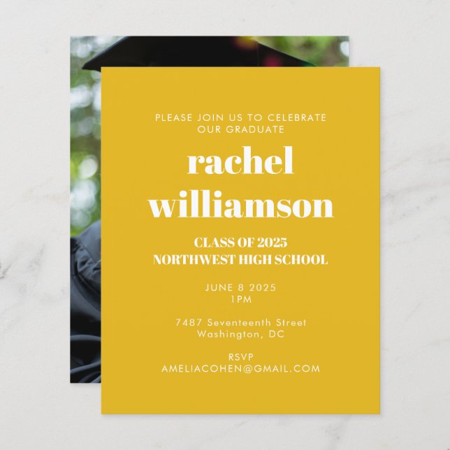 Budget Yellow Photo Graduation Party Invitation (Front/Back)