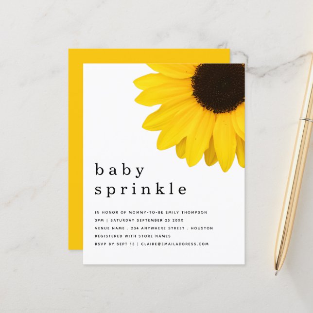 BUDGET Yellow Sunflower Baby Sprinkle Invite (Front/Back In Situ)