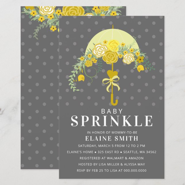 Budget Yellow Umbrella Baby Shower Invitation (Front/Back)