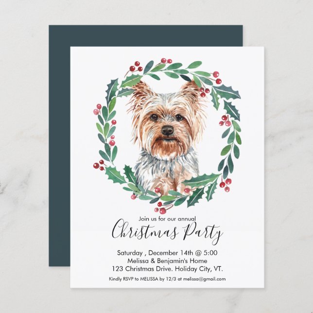 Budget Yorkshire Terrier Dog Christmas Invitation (Front/Back)
