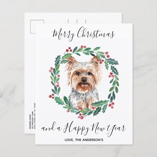 Budget Yorkshire Terrier Dog Christmas Postcard (Front/Back)