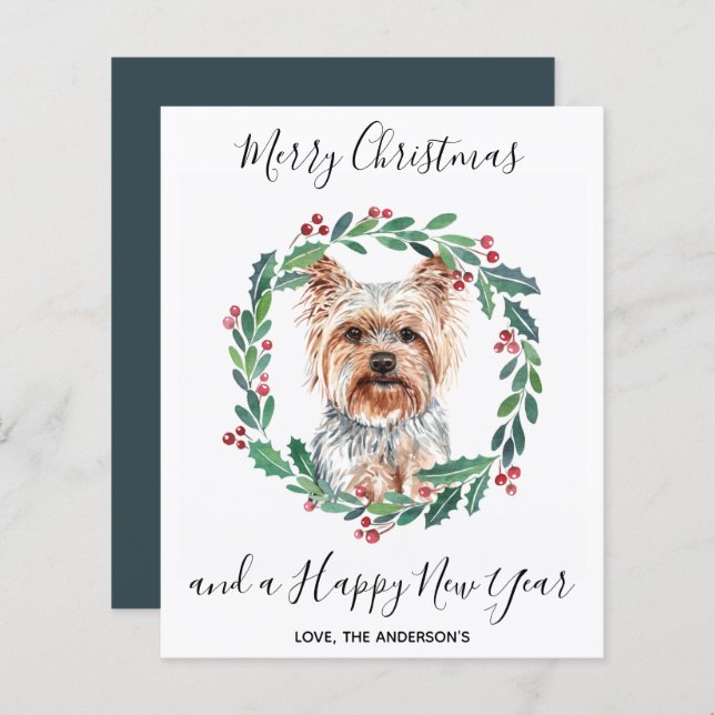 Budget Yorkshire Terrier Dog Merry Christmas Card (Front/Back)