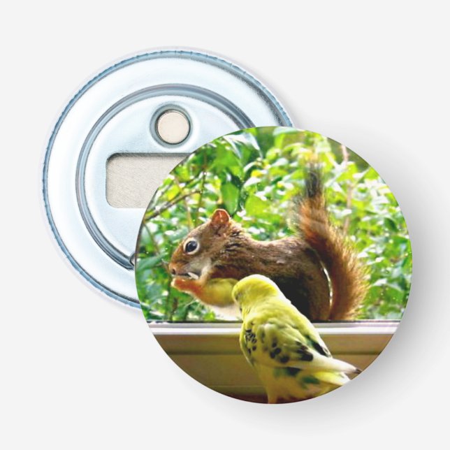Budgie and Red Squirrel Bottle Opener (Front)