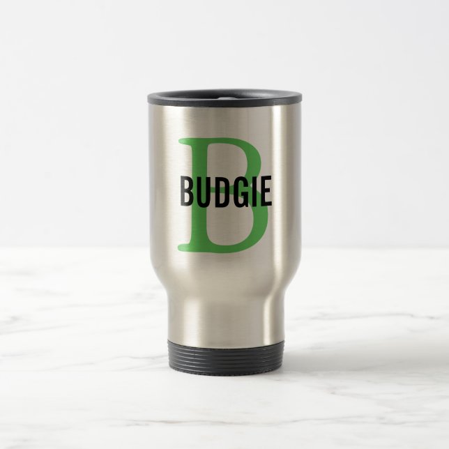 Budgie Bird Monogram Travel Mug (Center)