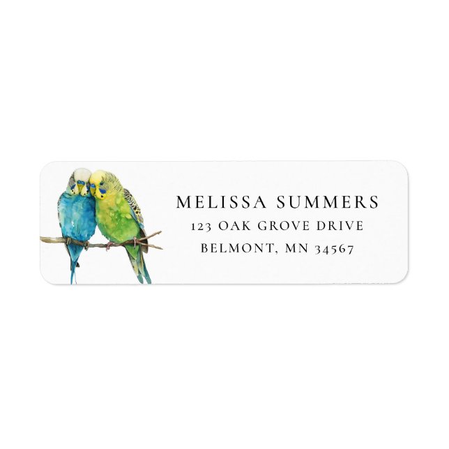 Budgie Bird Pair Return Address Label (Front)