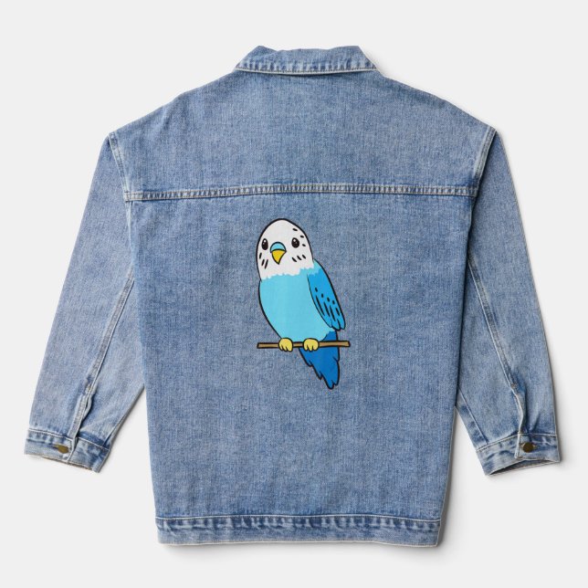 Budgie Bird Parakeet Cute Parakeet Blue  Denim Jacket (Back)