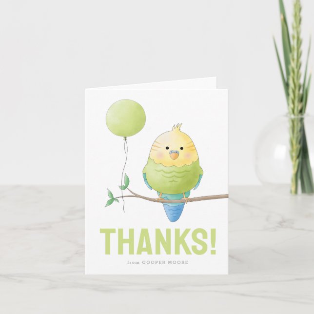 Budgie Birthday Folded Thank You Card (Front)