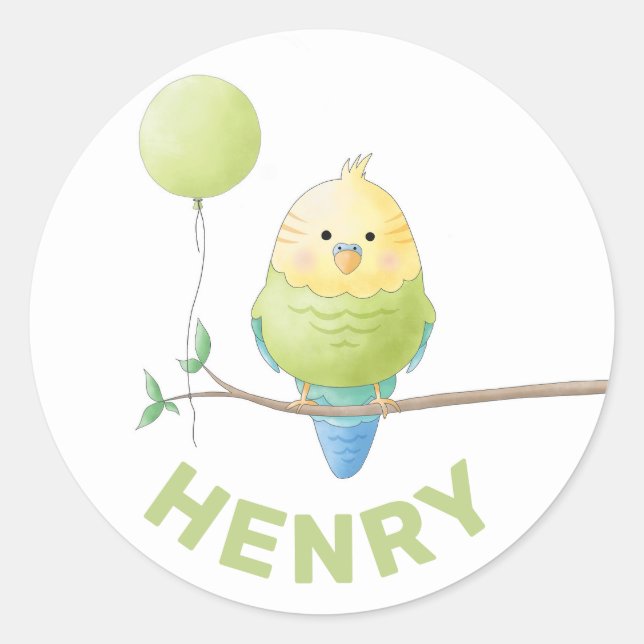 Budgie Birthday Kid's Birthday Sticker (Front)