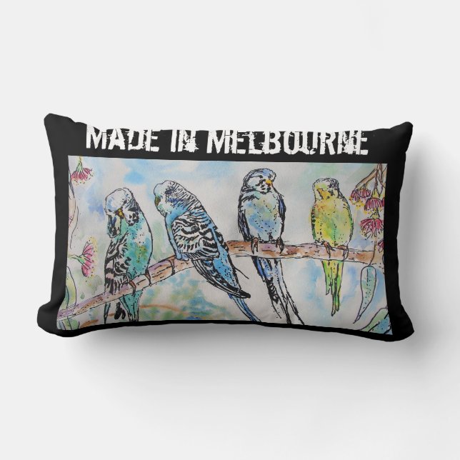 Budgie Budgerigar Bird Made In Melbourne Birds Lumbar Cushion (Front)