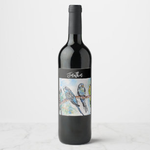 Budgie Budgerigar Bird Watercolour Mens Birds Wine Label
