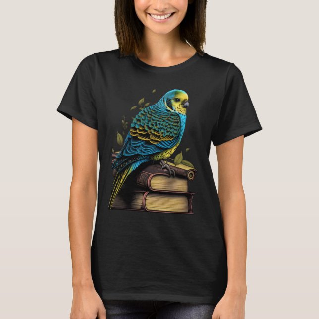 Budgie Budgerigar Book Parakeet Bird Bookworm Read T-Shirt (Front)