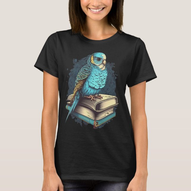 Budgie Budgerigar Book Parakeet Bird Bookworm Read T-Shirt (Front)