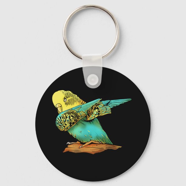 Budgie Budgerigar Dabbing Key Ring (Front)