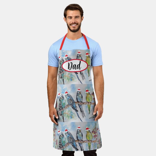 Budgie Budgies Bird Birds Dad Christmas Kitchen  Apron (Worn)
