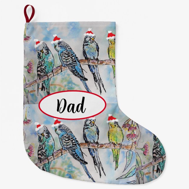 Budgie Budgies Bird Birds Dad Christmas Stocking  (Front)