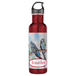 Budgie Budgies Bird Watercolor Painting Bird 710 Ml Water Bottle
